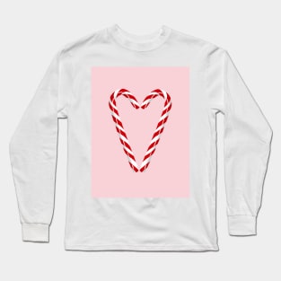 A candy cane heart on bubblegum pink Long Sleeve T-Shirt